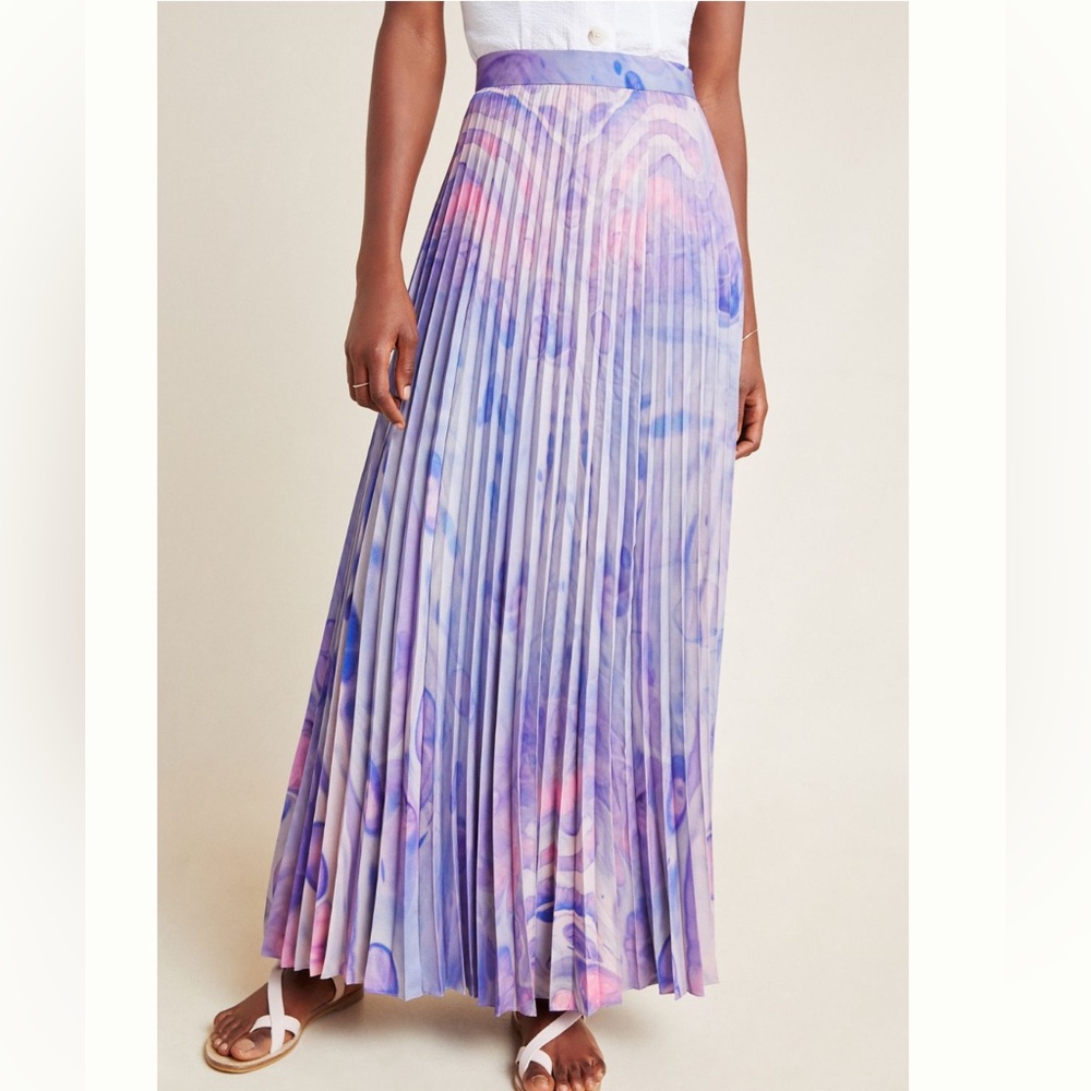 Anthropologie Marble Dyed Pleated Maxi Skirt